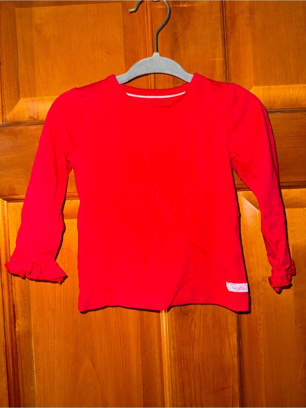 Ruffle Butts Bright Red Long Sleeve Tee with Ruffle Cuffs